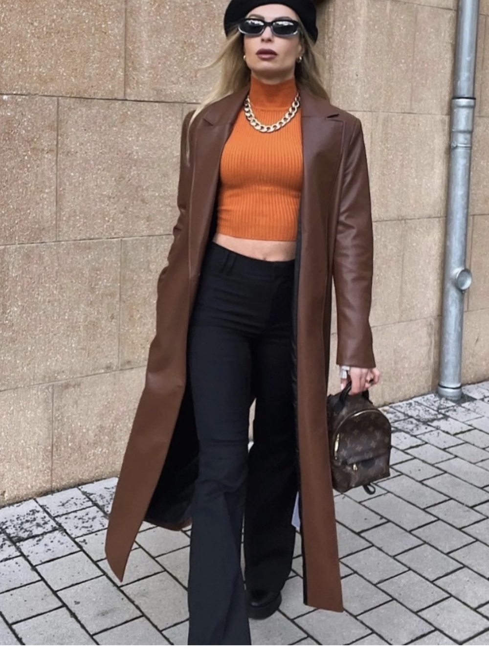 ZARA FAUX LEATHER TRENCH COAT BROWN M